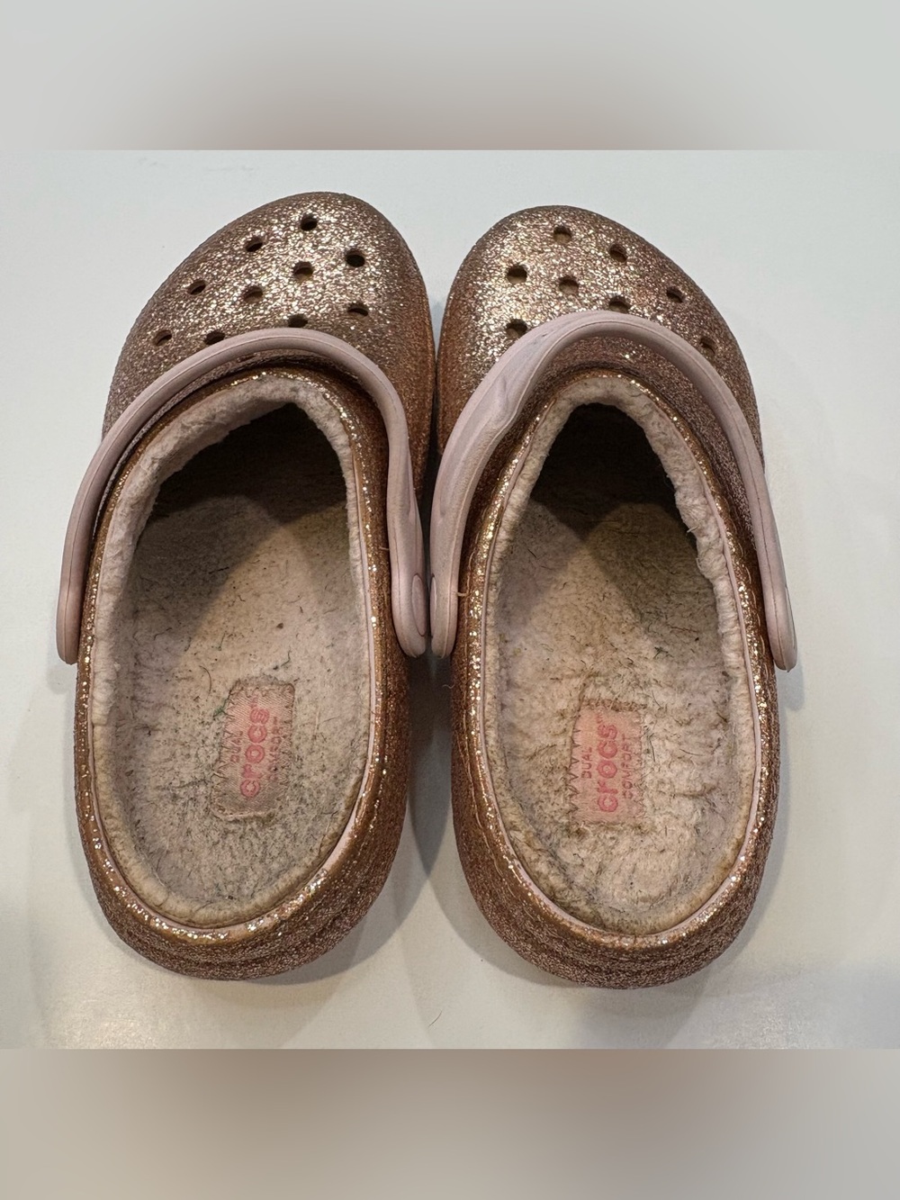 Crocs J2 Clogs Slip On Lined Sandals Rose Gold Glitter Girls Shoes Kids Size 2 - Picture 8 of 10
